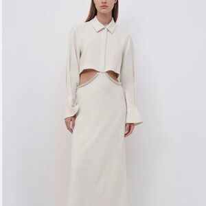 The Nikki Diamante Midi Dress in , Nougat. , Diamante embroidered long sleeve mi